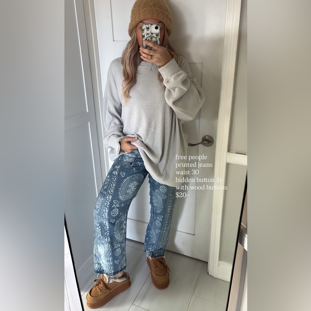 Free People Blue Patterned Jeans